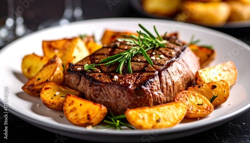 Grilled steak with roasted potatoes