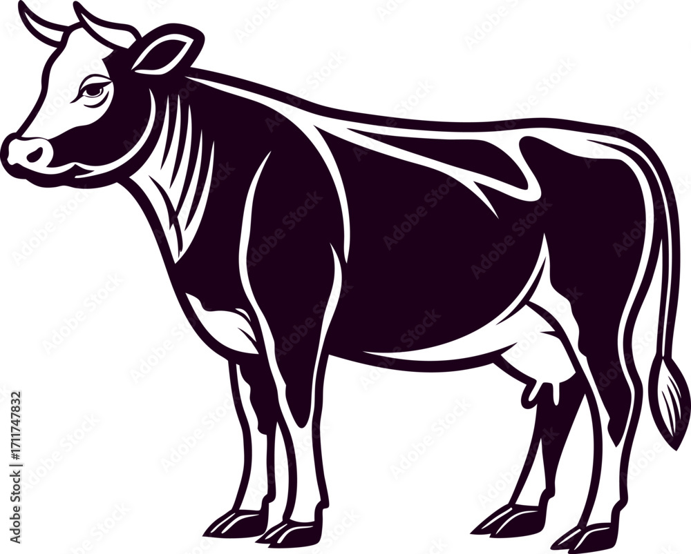Fototapeta premium Classic farm animal silhouette of a standing cow for agricultural advertising and branding