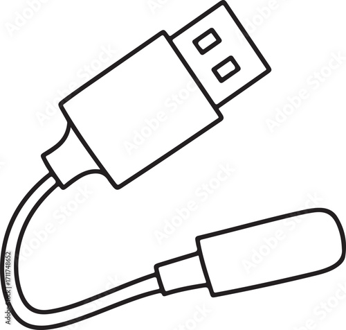 Simple line drawing of a usb cable and connector