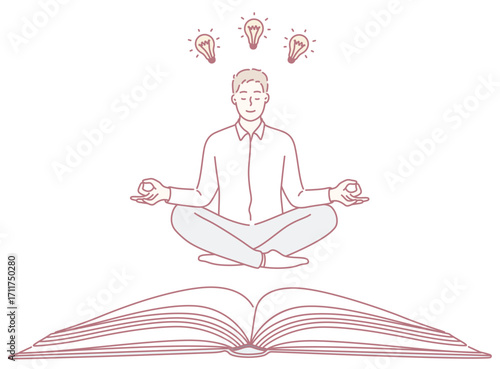 A serene illustration of a person meditating over an open book, symbolizing the fusion of knowledge and mindfulness.