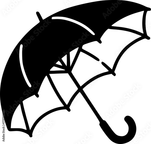 Vector umbrella vector icon illustration, rain protection, weather forecast, monsoon season, open umbrella clipart.Striped beach umbrella icon black and white simple design.Beach umbrella icon