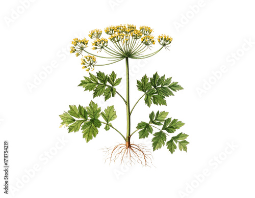  Pastel Watercolor Botanical Plate of Heracleum with Root System