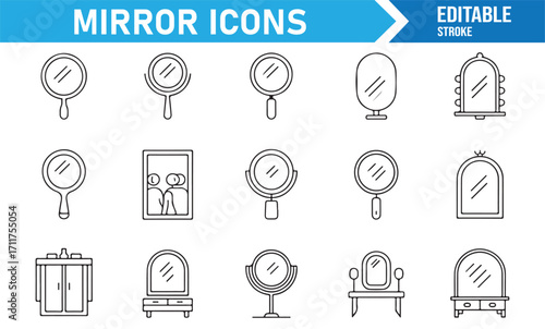 Household mirror outline vector collection for bathroom and bedroom design