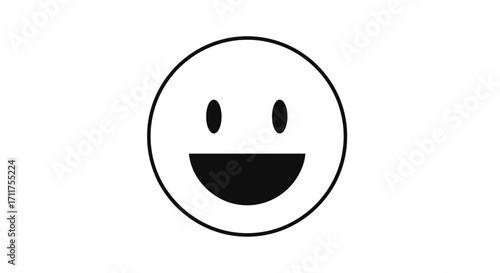 Cheerful yellow smiley face with a wide grin expressing happiness and positive emotions on a clean white background for digital communication