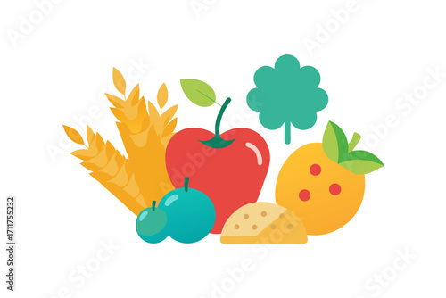 vector illustration of an apple and vegetables