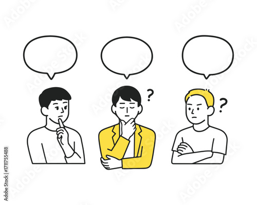 Speech Bubble Illustration Set of Young Man – Worried and Thinking
