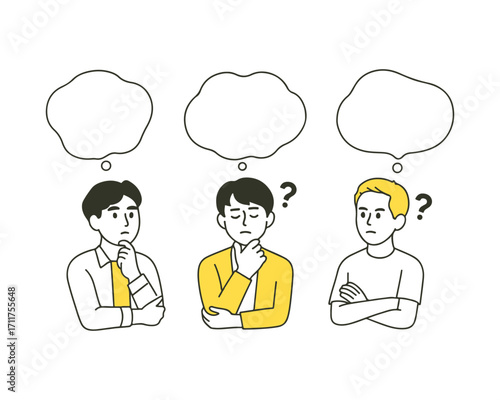 Speech Bubble Illustration Set of Young Man – Worried and Thinking