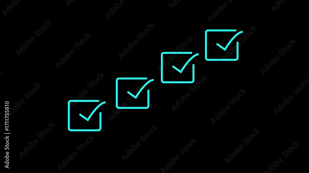 Animated Checklist with Green Check Marks Appearing in Empty Boxes ...