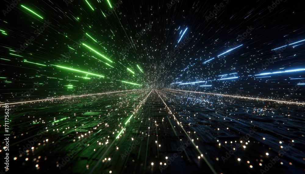 Naklejka premium Cosmic tunnel, neon streaks, digital art