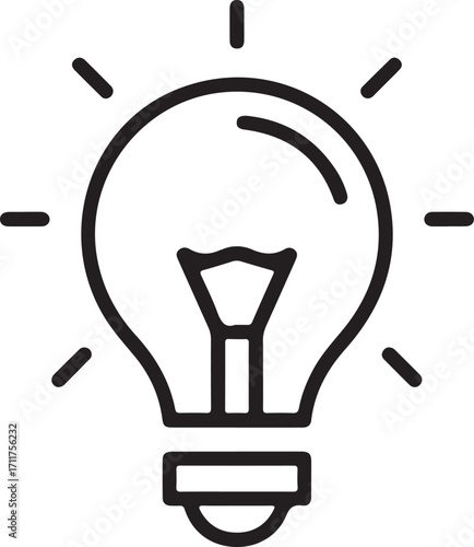 Simple line art light bulb icon glowing brightly
