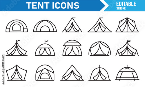 Hiking and travel tent outline vector pack for tourism and outdoor design