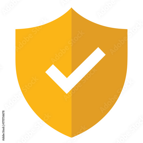Yellow shield with white checkmark on transparent background tick approved
