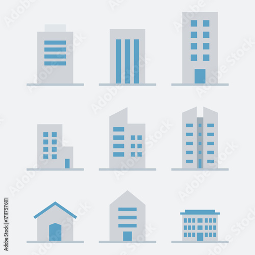 high rise building illustration Set