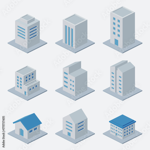 high rise building illustration Set