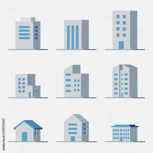 high rise building illustration Set