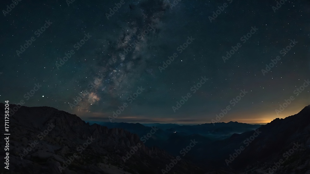 Fototapeta premium Tranquil Mountain Scene Framed by Brilliant Night Stars