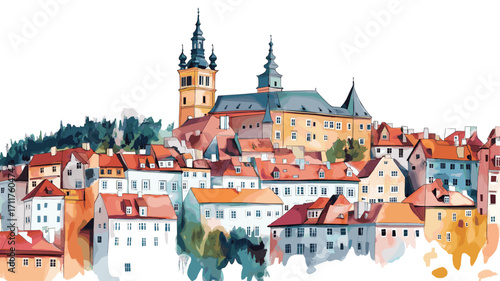 Cesky Krumlov. Cesky Krumlov watercolor vector illustration