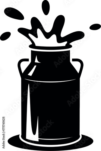 Dynamic splash of milk erupting from a vintage metal milk can, representing freshness and tradition.