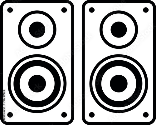 Pair of modern audio speakers isolated on a white background, representing sound and music
