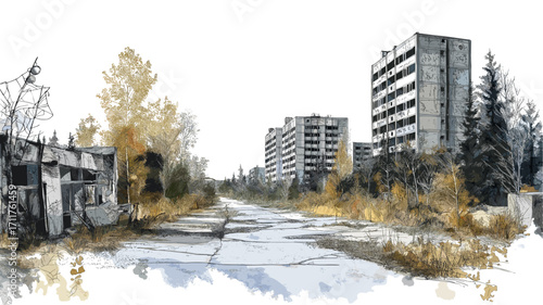 Chernobyl Exclusion Zone. Chernobyl Exclusion Zone watercolor vector illustration