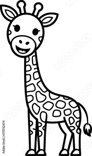 Cute cartoon giraffe illustration with playful spots and a friendly smile
