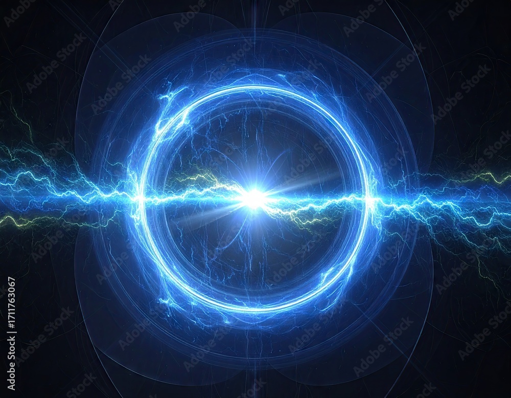 Obraz premium Futuristic Quantum Computing Abstract: Swirling Neon Lights and Energy Field