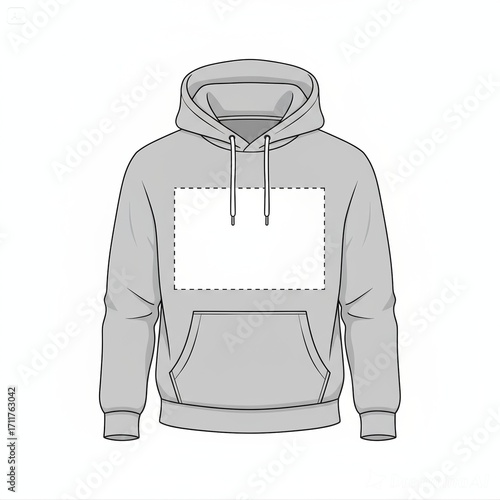 Blank Gray Hoodie with Rectangular Outline for Design