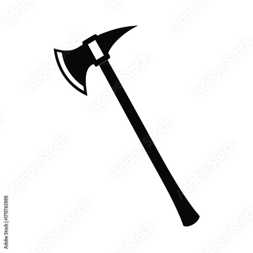 Minimal black axe silhouette on white background
