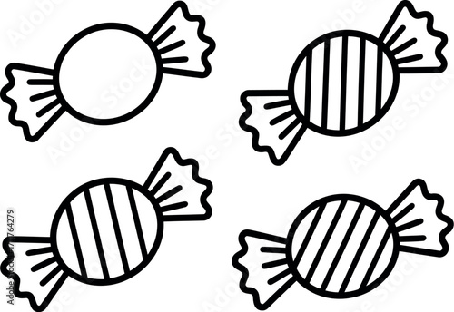 Four simple wrapped candies with bold stripes and a blank wrapper for customization