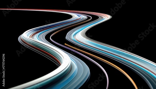 Abstract, colorful, curved lines on black background