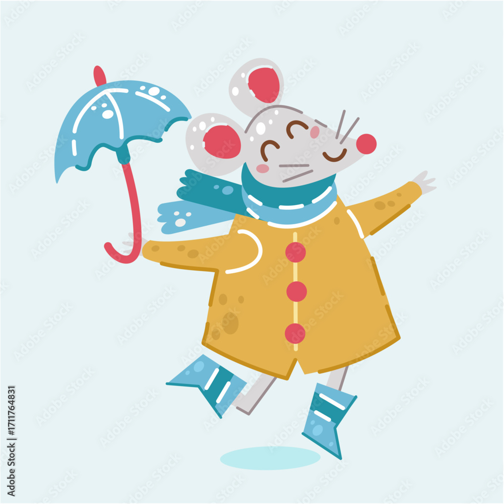 Fototapeta premium mouse with an umbrella vector Illustration 