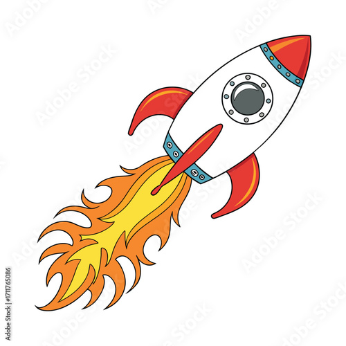 Cartoon rocket blasting off into space adventure