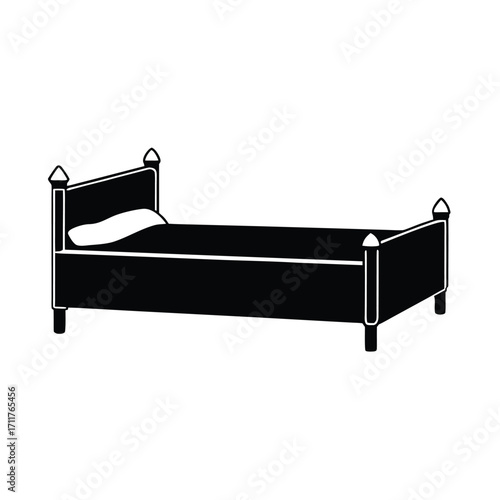 Minimal black silhouette of a bed on a white background