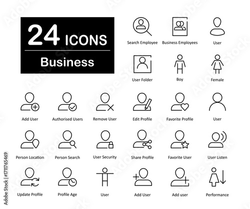A set of 24 icons as search employee, business employees, user