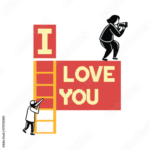 Vibrant pixelated declaration of affection design