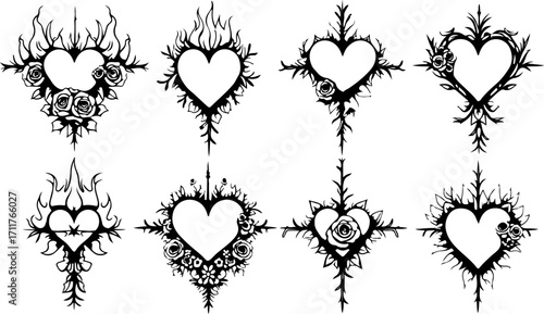 Flaming Sacred Heart Tattoo Flash Set