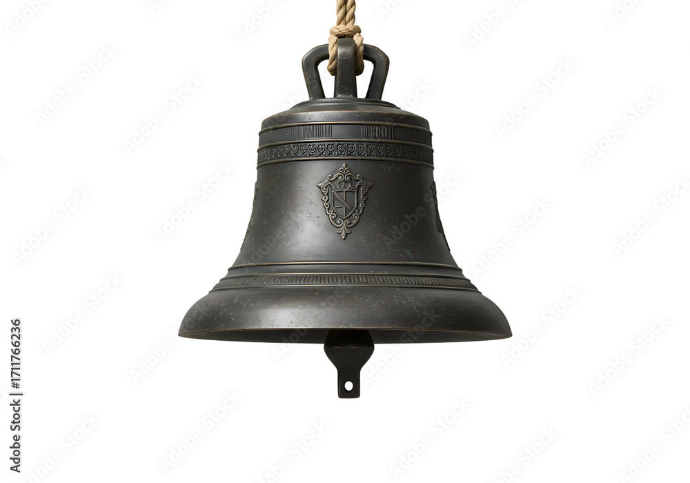 Obraz premium Antique Bronze Bell Hanging on Rope Isolated on White Background isolated on transparent background
