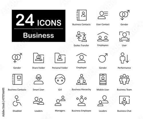 A set of 24 icons as business contacts, user contact, gender