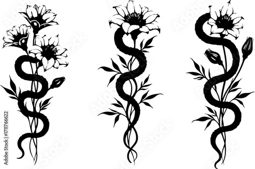 Serpent and Blossom Tattoo Designs bundle