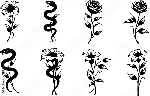 Serpent and Blossom Tattoo Designs bundle