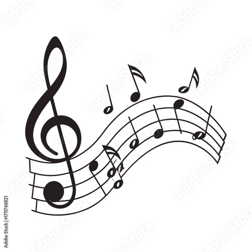 Energetic and whimsical musical score design with dancing elements