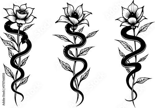 Serpent and Blossom Tattoo Designs bundle