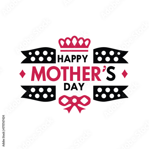 Playful happy mother s day icon with royal crown illustration