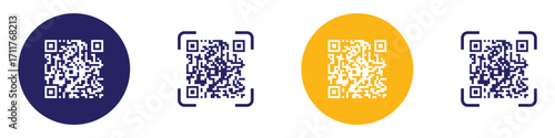 QR code icon. Scanning QR code symbol template for graphic and web design collection. QR code outline for web site design and mobile dark mode apps. QR code logo vector illustration.