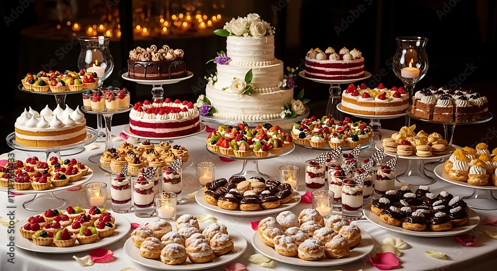 Naklejka premium Delicious Wedding Dessert Buffet Display.