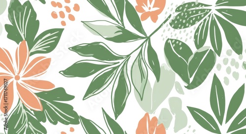 Elegant floral motif with a modern touch in green and peach palette