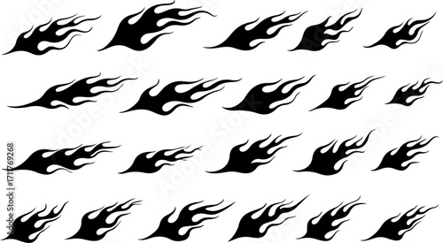 Racing Flame Speed Fire Icon Silhouette Set