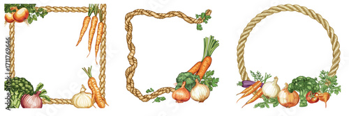 Set of vegetable frames with carrot and pumpkin for organic design