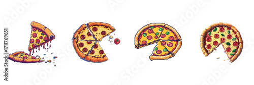 Set of pizza slices and whole pizza for restaurant menu design