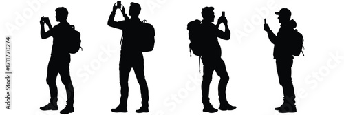 Set of traveler silhouettes with backpack for outdoor adventure design